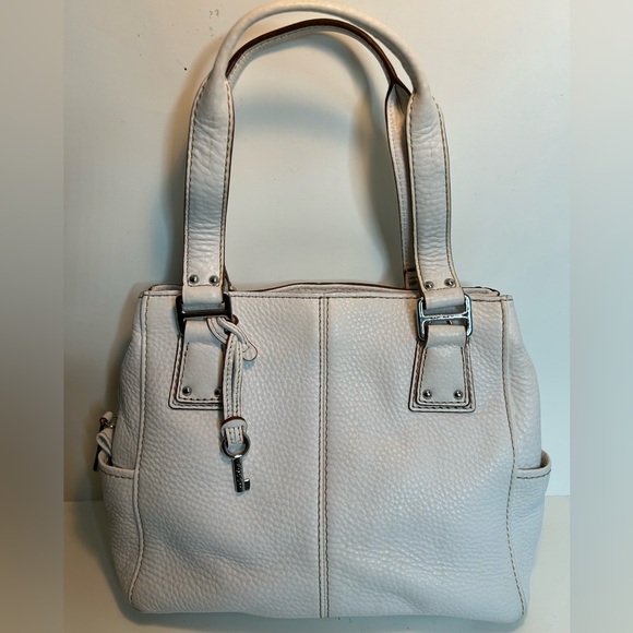 Fossil Pebble Grain White Leather Tote/Shoulder Bag - Picture 1 of 15